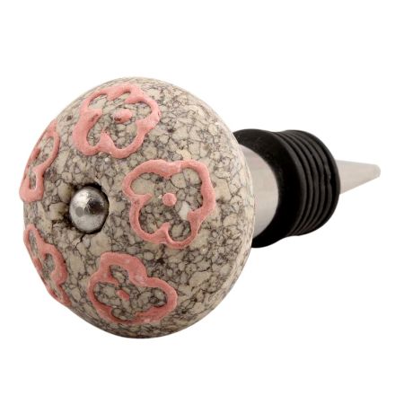 Pink Floral Crackle Ceramic Wine Stopper